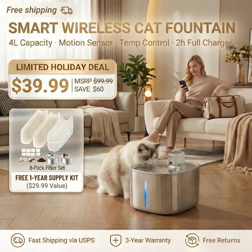 Wireless Pet Fountain – Pure, Filtered & Perfectly Warm