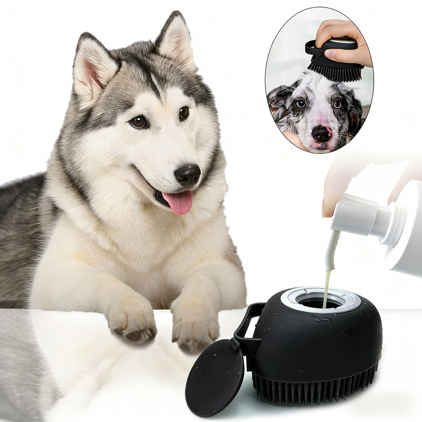 2-in-1 Pet Bath Brush with Built-in Shampoo Dispenser